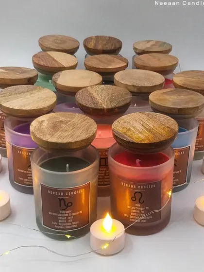 I love making these Zodiac candles because they feel so personal. Each one is scented and designed to align with the energy of your star sign, complete with a beautiful natural wooden lid.