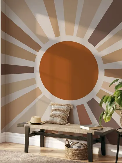 This entryway is bathed in the warm glow of our Bright Sunshine wallpaper. The design is cheerful and uplifting, creating a happy and welcoming atmosphere in your home.