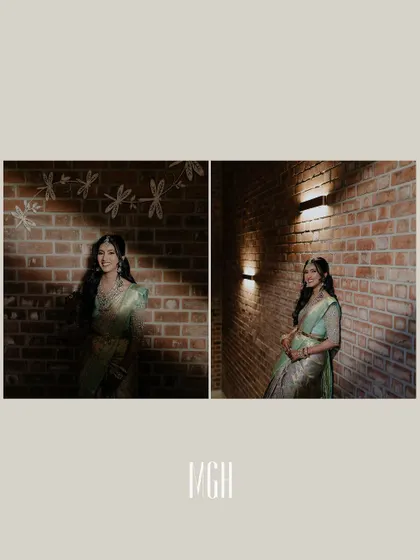 An artistic set of portraits of the bride against a brick wall. I love playing with light and shadow to create dramatic and moody images like these.