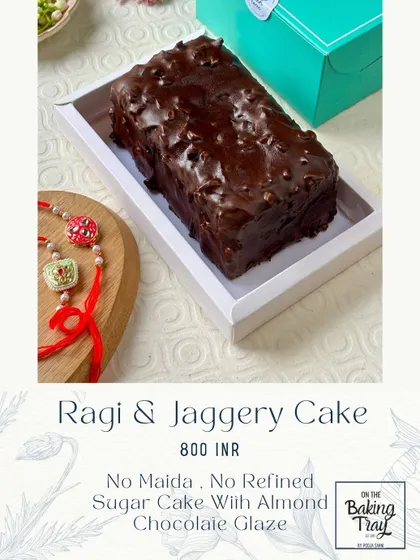Here is my Ragi & Jaggery Cake, a popular healthy option for festive gifting. It's a moist, wholesome cake made without any maida or refined sugar, topped with a rich almond chocolate glaze.