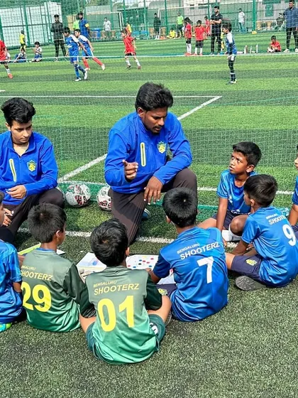 An incredible 11-2 victory for our U-9 team against Shubhodaya FC. Our coaches are seen here providing tactical instructions that led to this dominant performance.