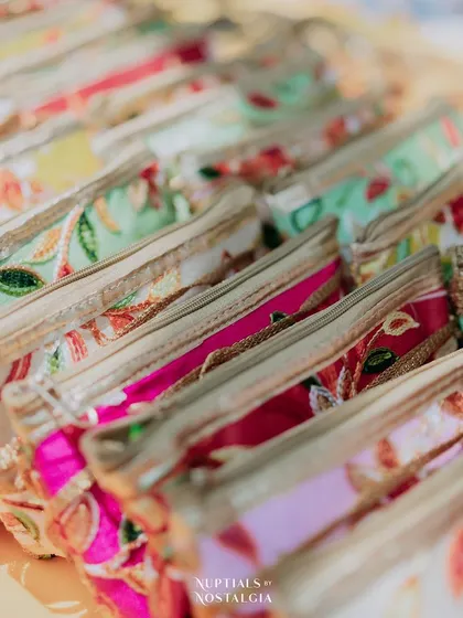 Colorful embroidered pouches, perfect as Mehendi or Haldi favors.