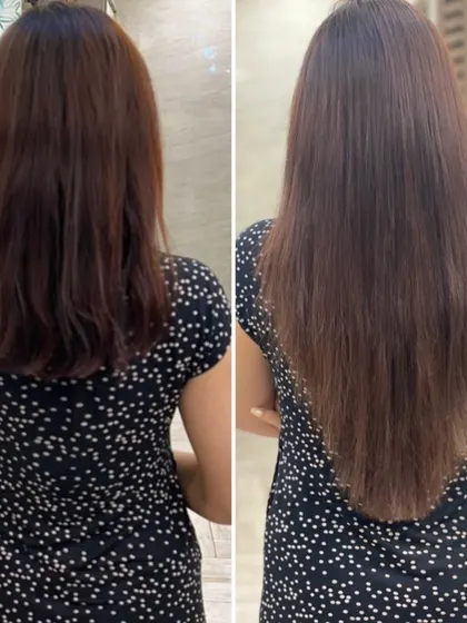 This before-and-after shows a significant improvement in length and fullness, resulting in a sleek and healthy look.