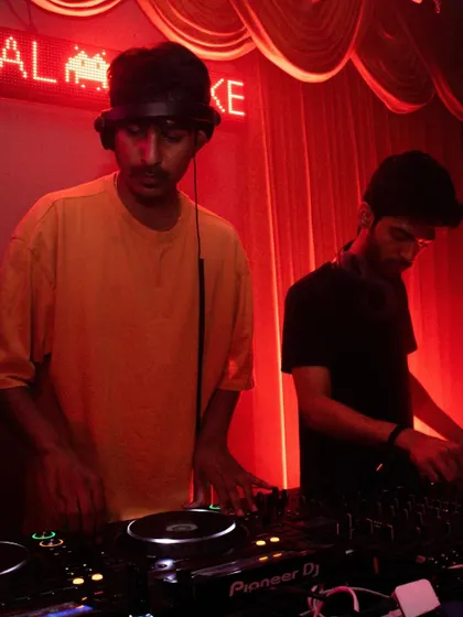 A candid shot of me and Big Trouble during our b2b set at Optikal Asylum.