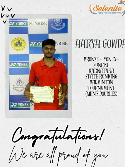 Aarya Gowda with his Bronze medal for Men's Doubles at the Yonex-Sunrise Karnataka State Ranking tournament.
