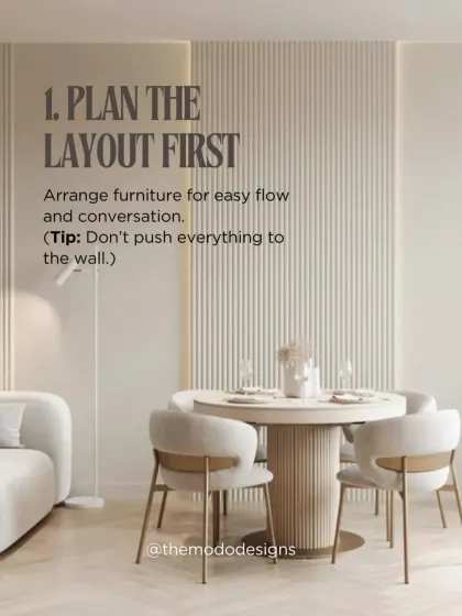The first step to a great living room is to plan the layout. Arrange furniture for easy flow and conversation, and remember not to push everything against the walls.