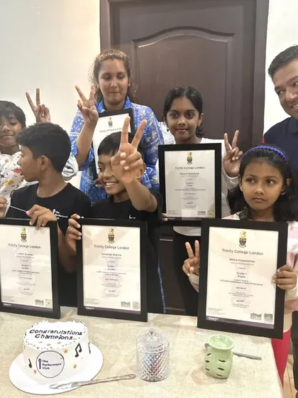**Celebrating Our Champions Together.** Success is best when shared. Here is a glimpse from our Champions' Meet in Hyderabad, where we celebrated our students earning their Trinity College London certifications. These meetups are a wonderful part of our community, bringing our online family together.