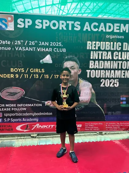 Arnav Pawar, the winner of the U-9 Boys category, with his first major trophy.