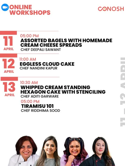 A technique-driven schedule from April, with classes on assorted bagels, eggless cloud cake, and advanced hexagon cakes to help you shine.