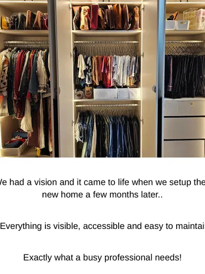 We worked with this client from the design stage of their new home. This is the final result a few months later: a wardrobe where everything is visible, accessible, and easy to maintain.