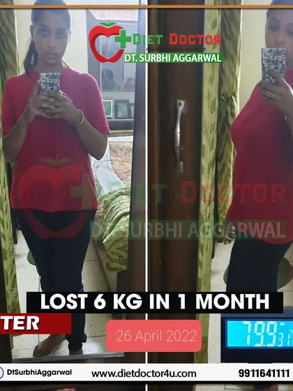 The after photo shows a 6.1 kg loss in just 40 days. For the first time, this client reduced fat with a healthy, balanced diet that didn't deprive her of any foods, including pizza and pasta.