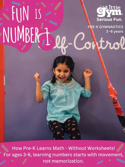 These posters for our "Fun is Number 1" theme show how we teach math without worksheets. Preschoolers learn numbers and patterns through movement, like frog jumps and balancing.