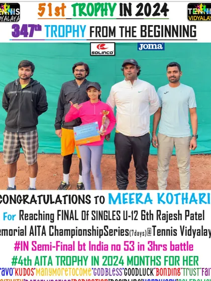 Reaching the final of the U-12 singles at the Rajesh Patel Memorial AITA Championship.