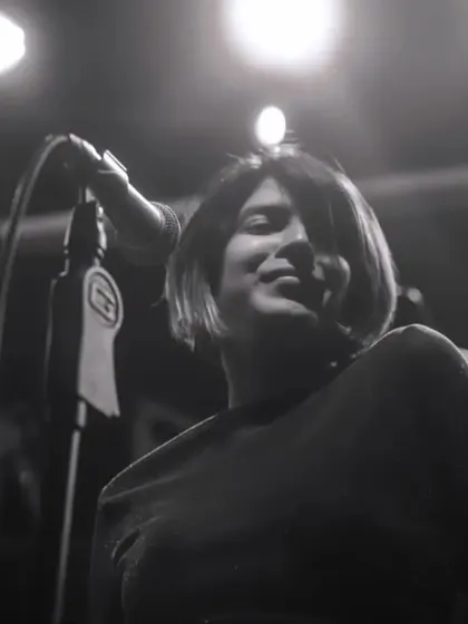 A black and white portrait from a live show. This captures the quiet focus and connection I feel with the music when I am on stage.