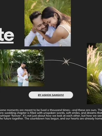 A dark, moody, and stylish collage with a 'Soulmate' theme. The scattered photos against the black background create a celestial, dreamy feel, highlighting the most romantic moments of their shoot.