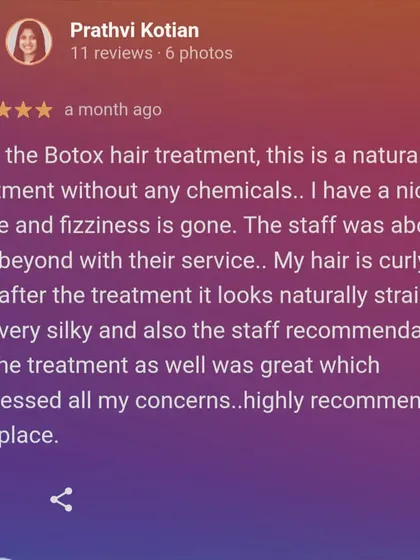 This client loved that her Botox treatment was natural and chemical-free, leaving her curly hair naturally straight and silky. She highly recommends our salon.