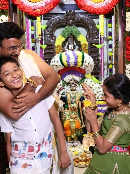 A candid moment of our family during the Varamahalakshmi festival. These celebrations are about creating a joyful and spiritual environment for everyone at home.