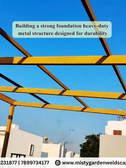 A strong foundation is crucial. This heavy-duty metal structure is designed for durability and is the backbone of the entire pergola.
