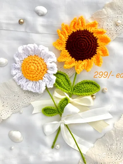 Our hot sellers are always in demand. This crochet sunflower and daisy are two of our most loved single-stem flowers, perfect for a small but meaningful gesture.