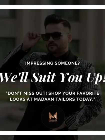 A promotional graphic highlighting our ability to "suit you up" for any important occasion.