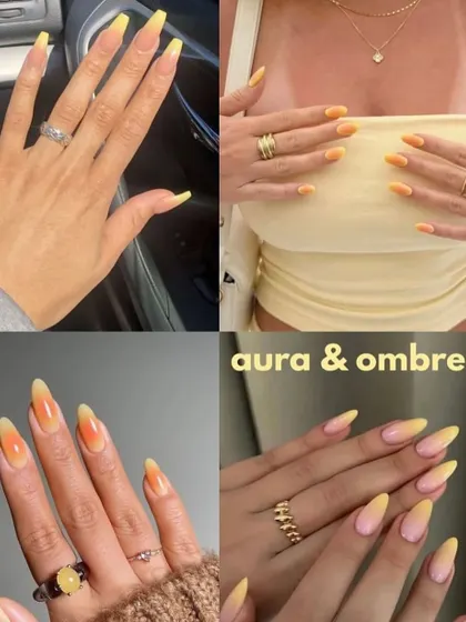 Different ways to wear butter yellow, including trendy aura and ombre effects.
