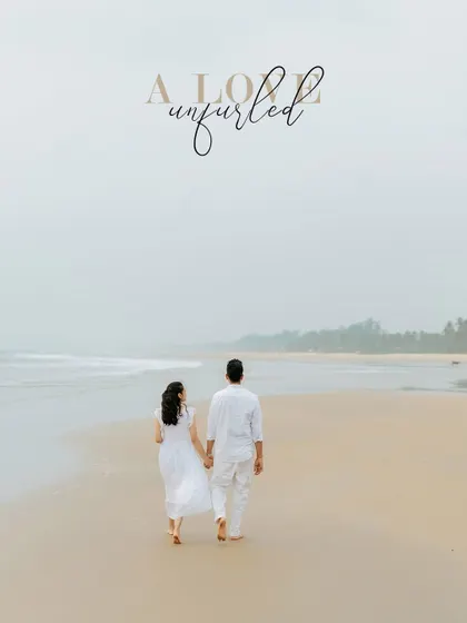 The perfect ending to a beach photoshoot. This shot of the couple walking away hand-in-hand along the shoreline is full of hope and romance.