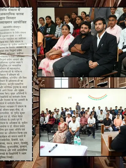A collage from the seminar at JNVU, where I interacted with students and faculty on a wide range of legal subjects.
