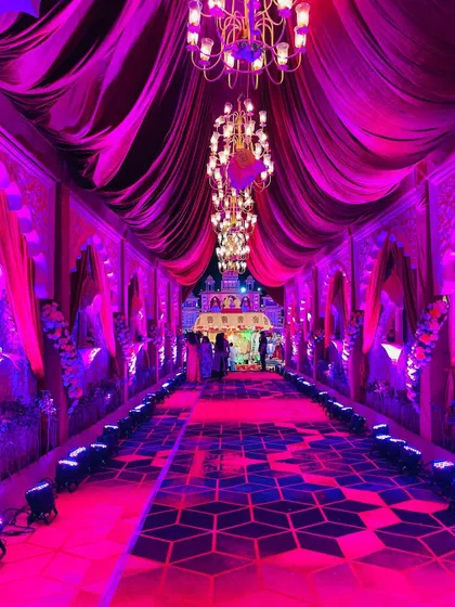 We believe in grand entrances. This royal Rajasthani-inspired passage, with its intricate architecture and dramatic lighting, sets the tone for a truly unforgettable, big-fat-Indian-wedding.