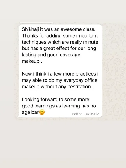 This student felt my class added important techniques for long-lasting makeup and is now confident about doing her everyday office makeup without hesitation.
