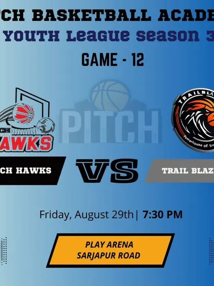 The matchup poster for Game 12 of Season 3, a big clash between the Pitch Hawks and Trail Blazers.