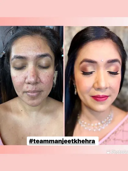 This before-and-after shows the power of makeup to enhance, not mask. I focused on correcting redness and evening out skin texture to create a smooth, healthy-looking canvas, finishing with soft eye makeup and a flattering lip color that brought out her natural radiance.
