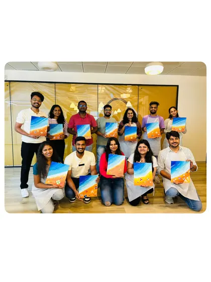 This team absolutely rocked their beach paintings! It was a pleasure to bring a bit of sun, sand, and sea to their office for a creative team retreat.