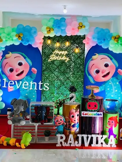 Another look at this popular Cocomelon setup, highlighting the marquee letters and plush toys.
