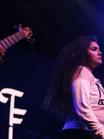 A moment of focus during the Skechers launch event. Every show is a combination of high energy and precise musical execution.