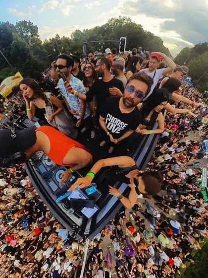 A 360 degree shot from the top of our float at Rave the Planet in Berlin. The message is simple: Choose Love. The vibe was pure unity and music.