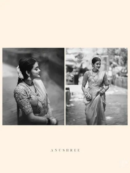 A black and white diptych of the bride's portraits, capturing her elegance and grace.