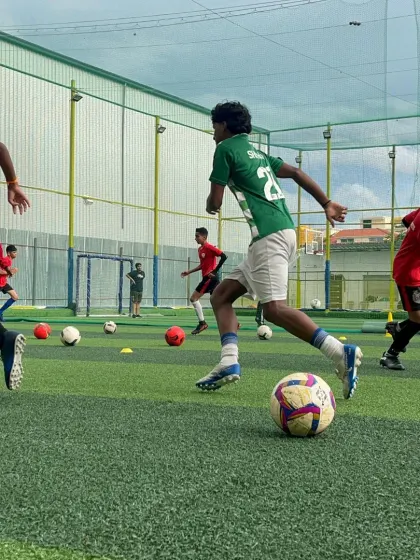 Players in motion during a fast-paced drill, showcasing the energy and intensity of our training sessions.