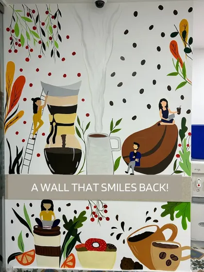 A wall that smiles back! This is the first mural I painted for the Dhruva Advisors office cafeteria, designed to be a cheerful and refreshing space for employees to take a break.