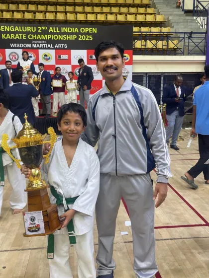 A moment with one of my youngest champions and his large trophy at the Bengaluru Open Karate Championship. It is wonderful to see such passion at an early age.