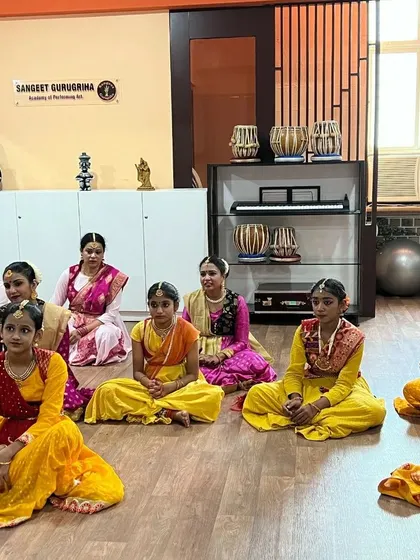 A group of our Kathak students, ready and waiting for their practical exam to begin.