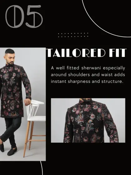 How to look taller, tip 5: Get a tailored fit. A well-fitted sherwani, especially around the shoulders and waist, adds instant sharpness.