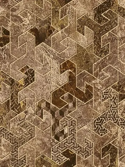 A dark brown version of the interlocking geometric wallpaper, adding depth and sophistication.