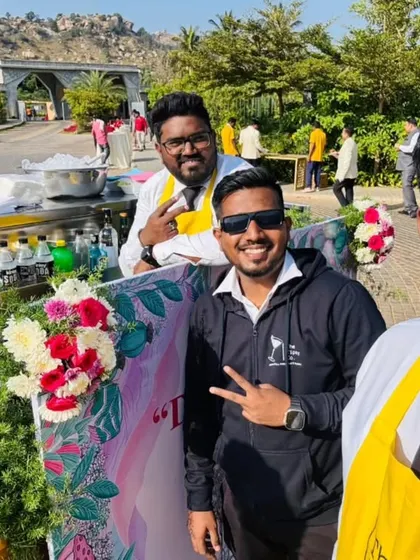 Our team taking a selfie during a baraat. We bring the mobile bar and the party right to the procession, ensuring the celebration is non-stop.