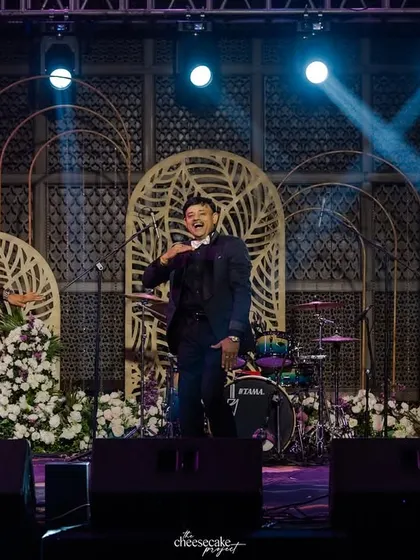 The groom's energetic dance performance with his friends at the Sangeet.