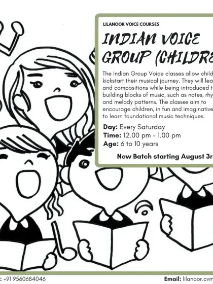 An illustration for our Indian Voice classes for children, where we encourage kids to learn songs and compositions in a fun way.