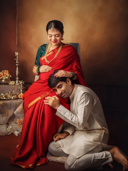 He listens for a connection with his baby. This pose is a classic for a reason, it so beautifully symbolizes the dad-to-be's bond with his unborn child.