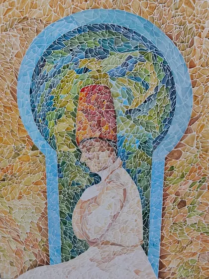 A duplicate of image 212, a mosaic artwork of a whirling dervish.