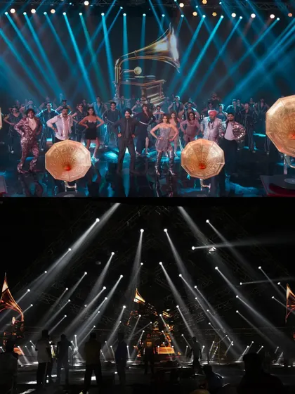 For the "Po Po" song in 'Son of Sardar 2', we designed a high-energy lighting and visual experience. This before-and-after reveals the complex rig of over 70 Clay Paky Mythos lights programmed to sync perfectly with the on-screen dance performance.