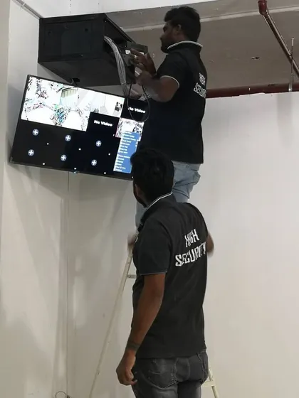 My team and I installing a monitor and NVR (Network Video Recorder) system. We set up the entire system, not just the cameras.