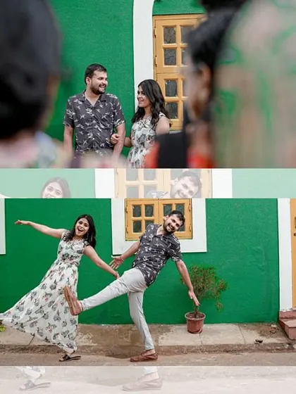 A playful and colorful series of shots from Goa's Fontainhas district, known for its vibrant Portuguese-style houses. This shows a different, more cultural side of a Goa pre-wedding shoot.